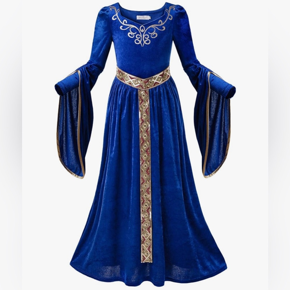 Children's Blue Velvet Medieval-Inspired Dress